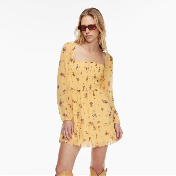 Aritzia Wilfred Tempest Mini Dress - Yellow / Floral (M) - Picture 3 of 8